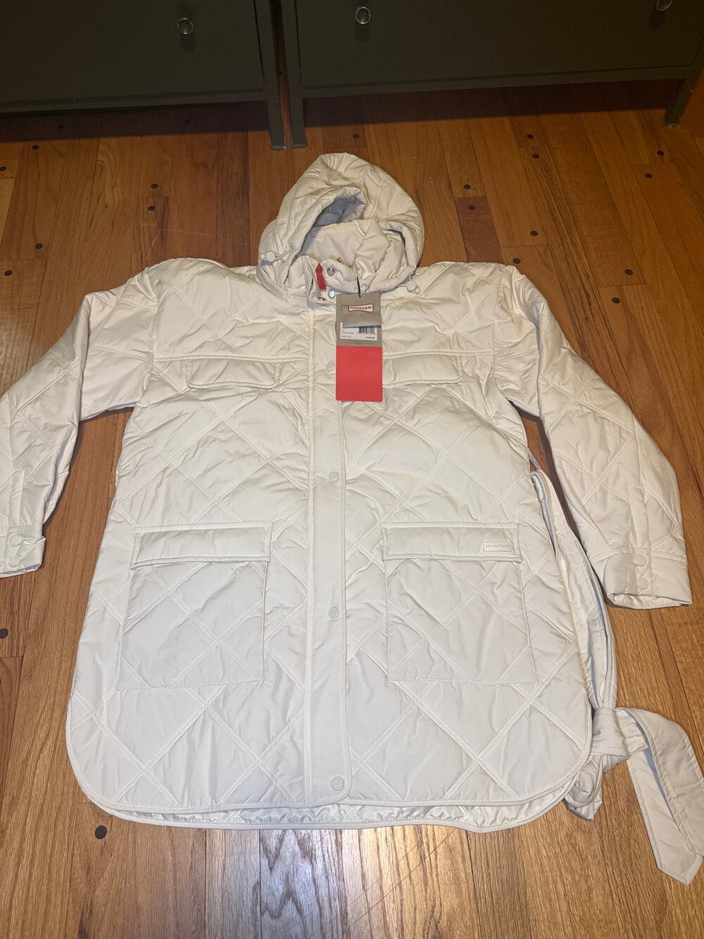 NEW Hunter Friday Packable Hooded Quilted Jacket Cream Women's Large